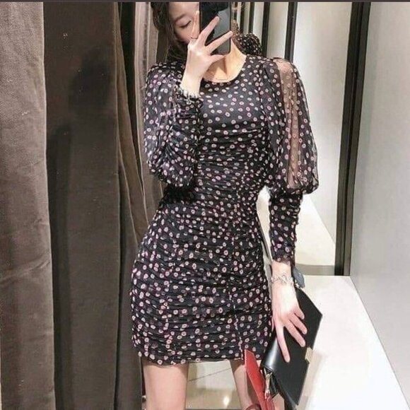 ZARA Puffy Sheer Draped Dress Size M NEW WITH TAG! - Picture 6 of 6